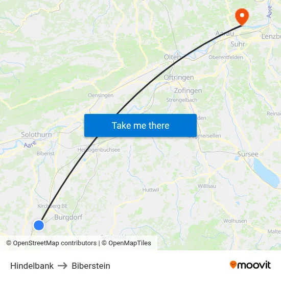 Hindelbank to Biberstein map