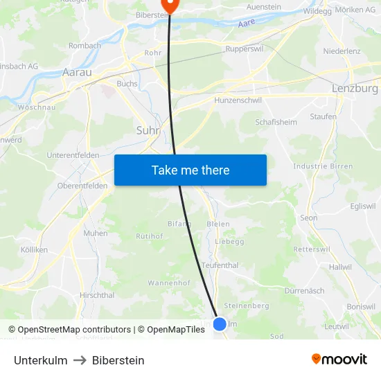 Unterkulm to Biberstein map