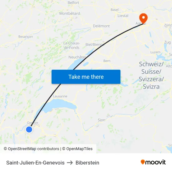 Saint-Julien-En-Genevois to Biberstein map