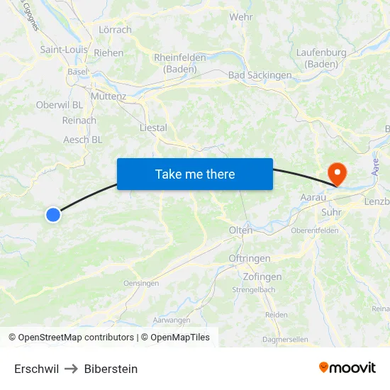 Erschwil to Biberstein map