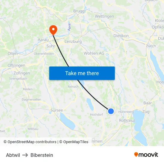 Abtwil to Biberstein map