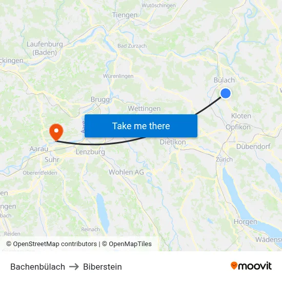 Bachenbülach to Biberstein map