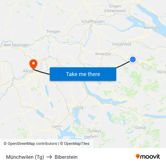 Münchwilen (Tg) to Biberstein map