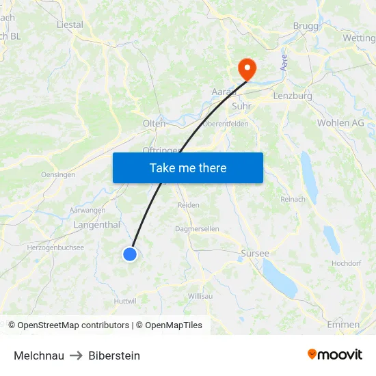 Melchnau to Biberstein map