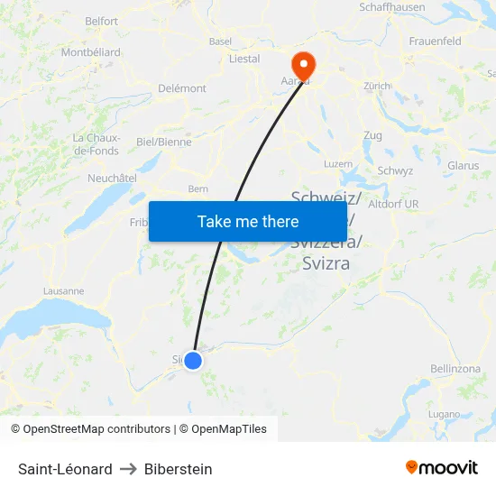Saint-Léonard to Biberstein map