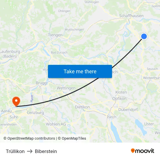 Trüllikon to Biberstein map