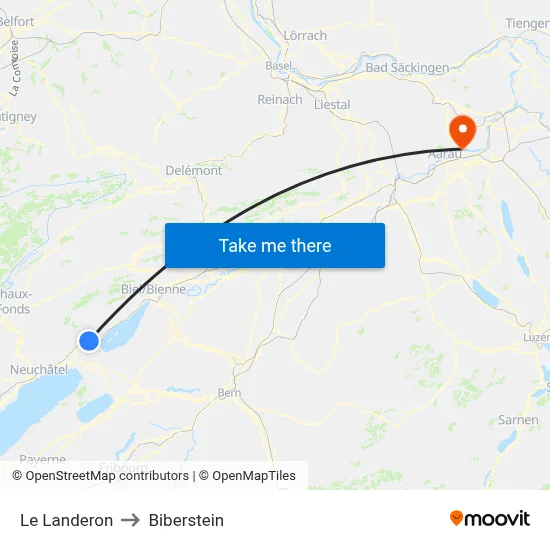Le Landeron to Biberstein map