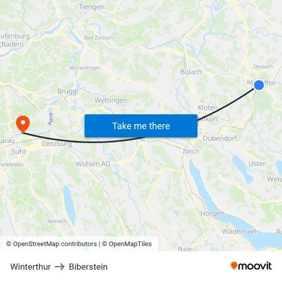 Winterthur to Biberstein map