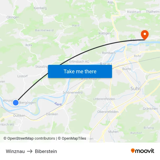 Winznau to Biberstein map
