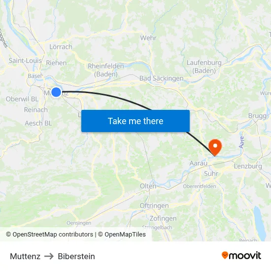 Muttenz to Biberstein map