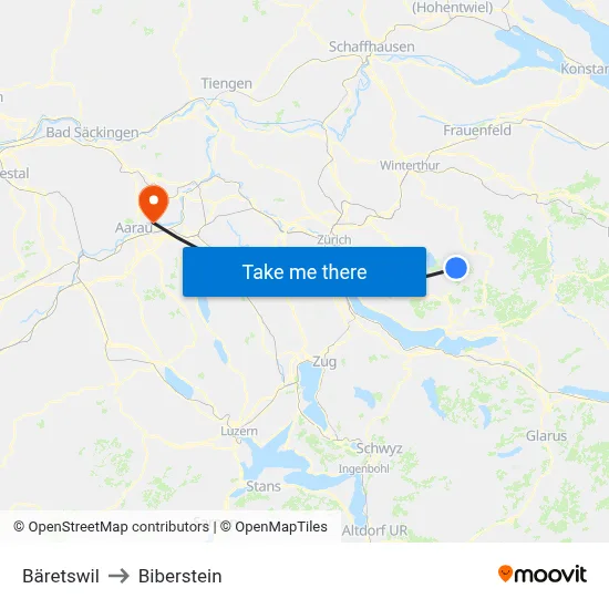 Bäretswil to Biberstein map