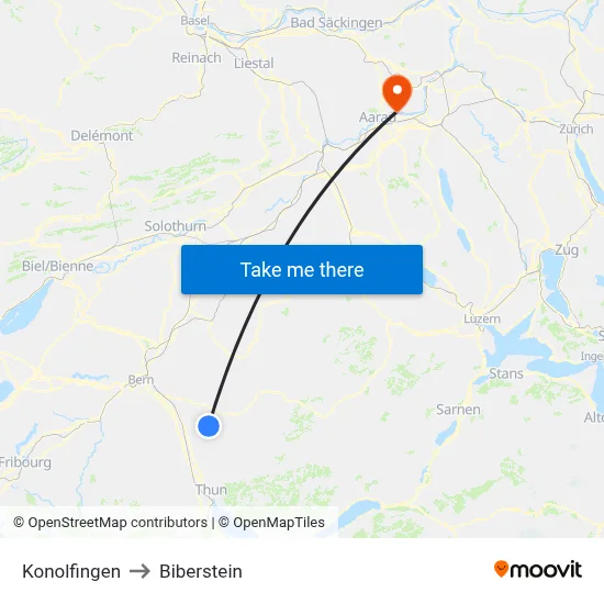 Konolfingen to Biberstein map
