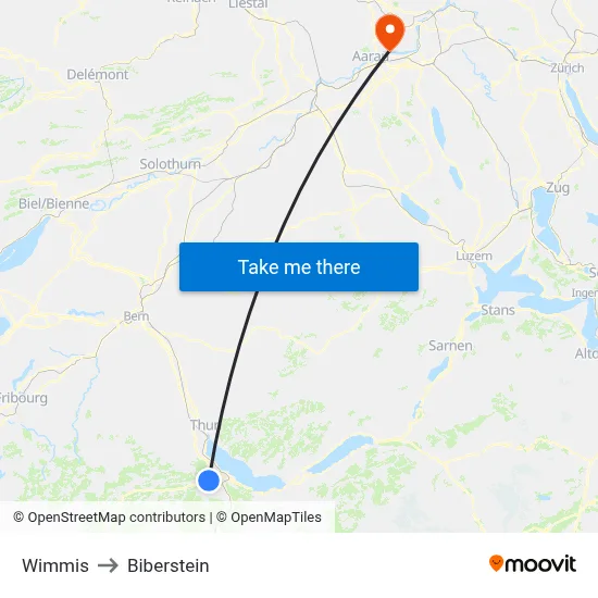 Wimmis to Biberstein map
