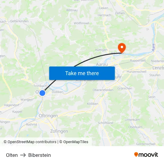 Olten to Biberstein map