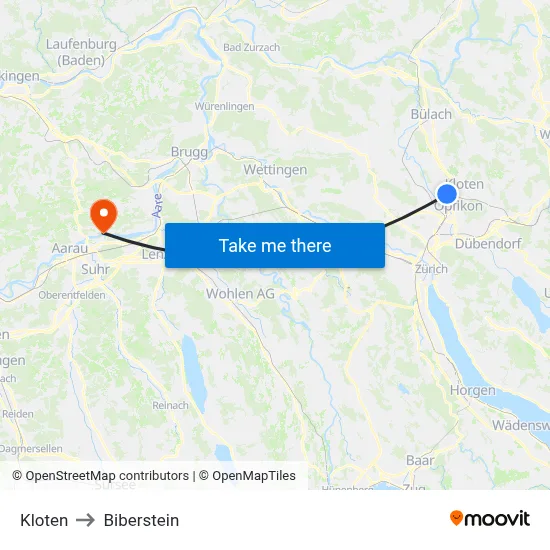 Kloten to Biberstein map