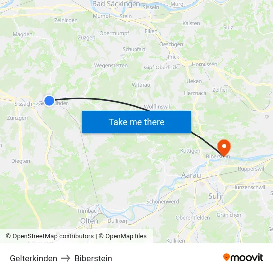 Gelterkinden to Biberstein map
