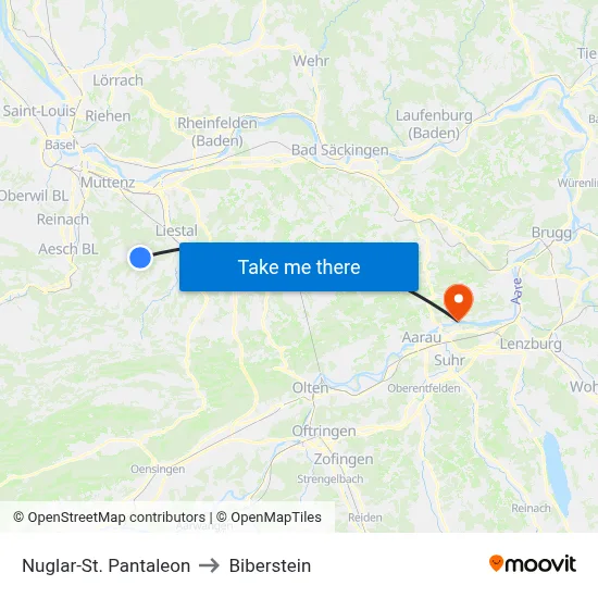 Nuglar-St. Pantaleon to Biberstein map