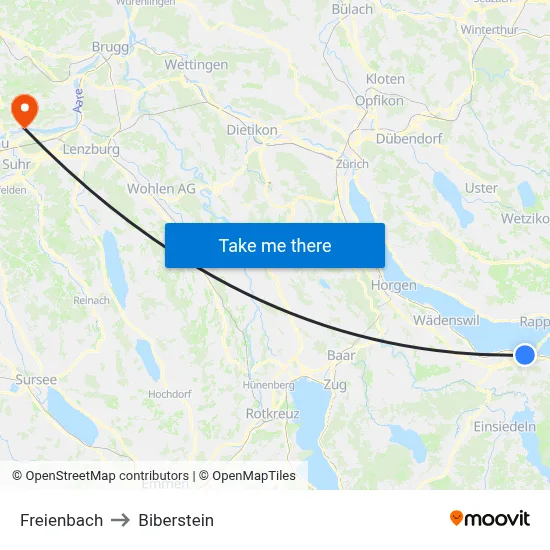 Freienbach to Biberstein map