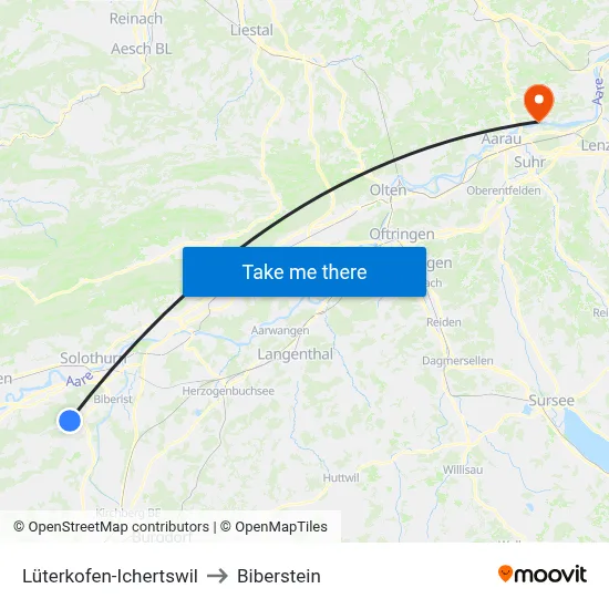 Lüterkofen-Ichertswil to Biberstein map