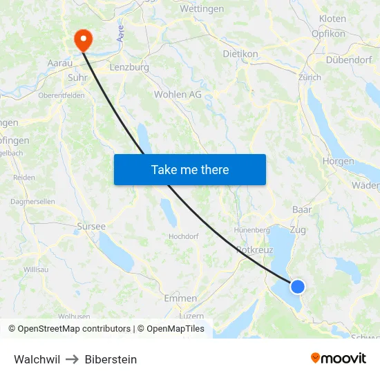 Walchwil to Biberstein map