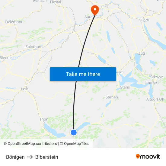 Bönigen to Biberstein map