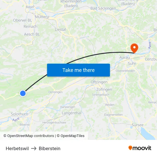 Herbetswil to Biberstein map