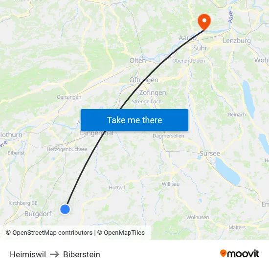Heimiswil to Biberstein map