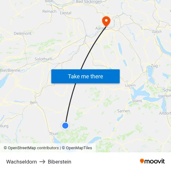 Wachseldorn to Biberstein map
