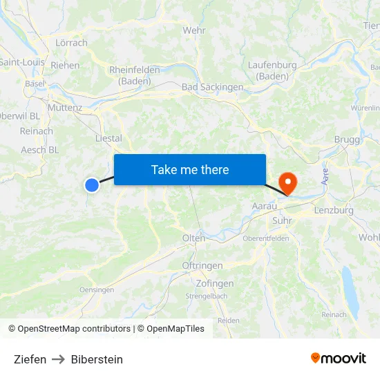 Ziefen to Biberstein map