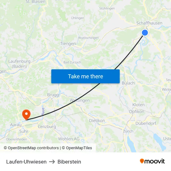 Laufen-Uhwiesen to Biberstein map