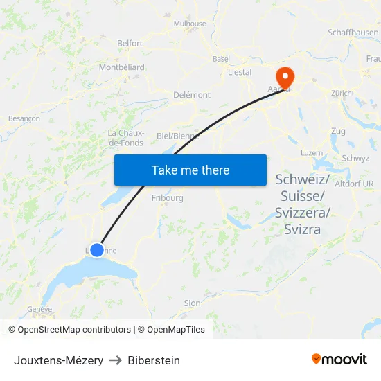 Jouxtens-Mézery to Biberstein map