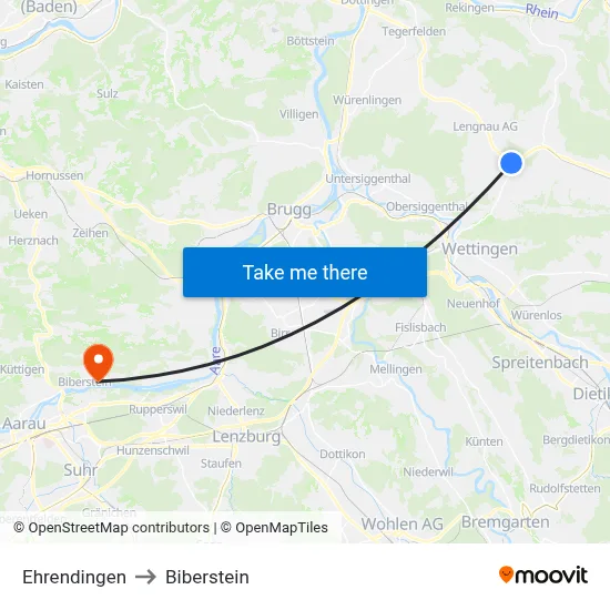 Ehrendingen to Biberstein map