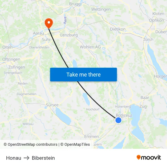 Honau to Biberstein map