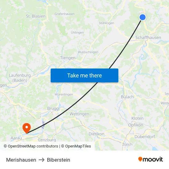 Merishausen to Biberstein map