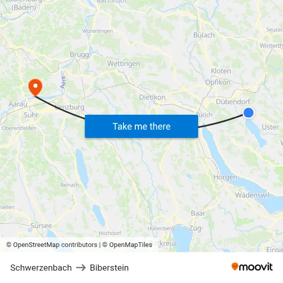 Schwerzenbach to Biberstein map