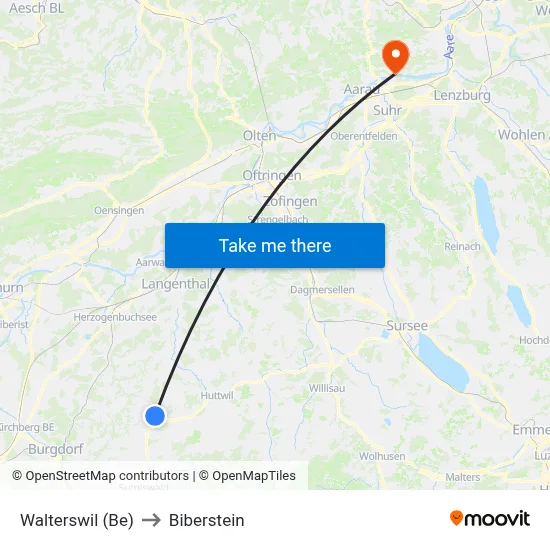Walterswil (Be) to Biberstein map