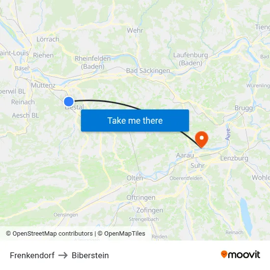 Frenkendorf to Biberstein map