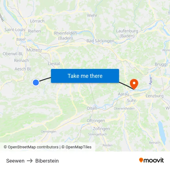 Seewen to Biberstein map