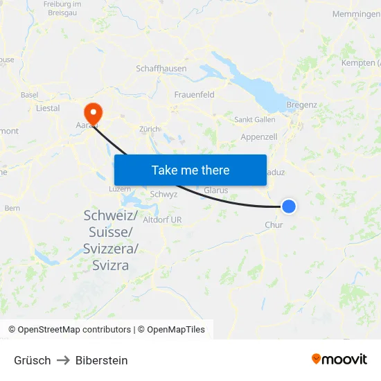 Grüsch to Biberstein map