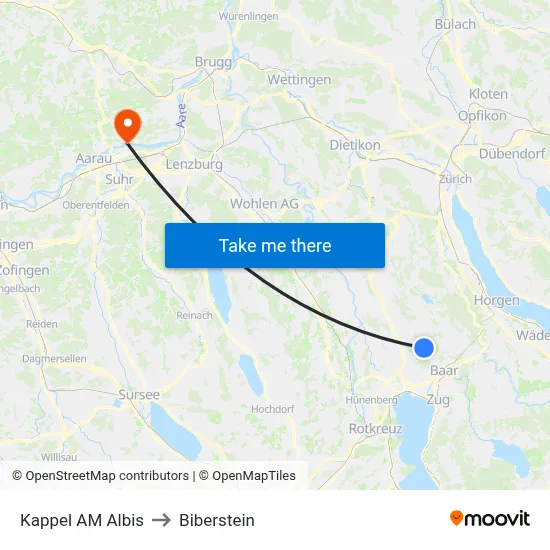 Kappel AM Albis to Biberstein map