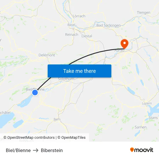 Biel/Bienne to Biberstein map