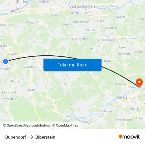 Bubendorf to Biberstein map