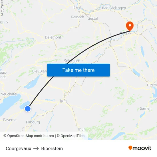 Courgevaux to Biberstein map