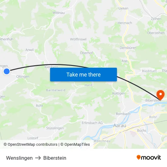 Wenslingen to Biberstein map