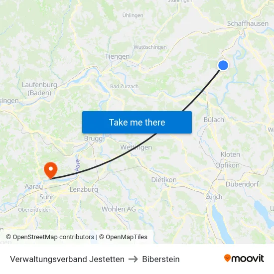 Verwaltungsverband Jestetten to Biberstein map