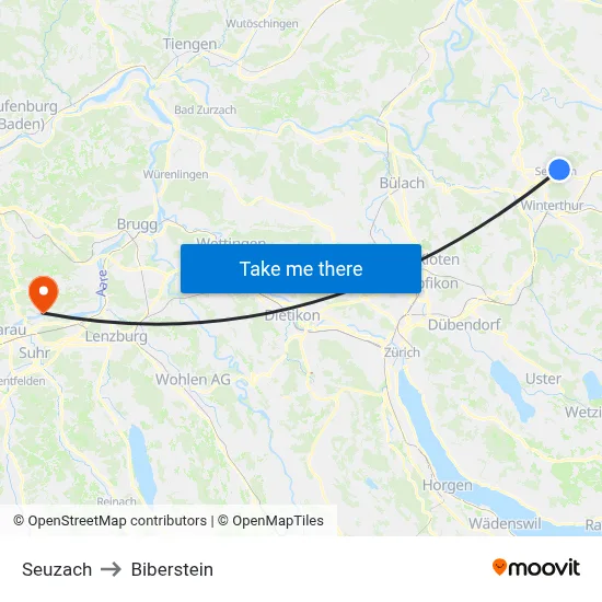 Seuzach to Biberstein map