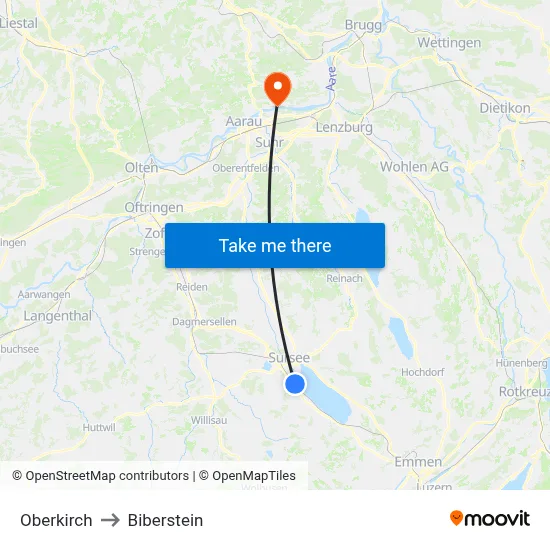 Oberkirch to Biberstein map