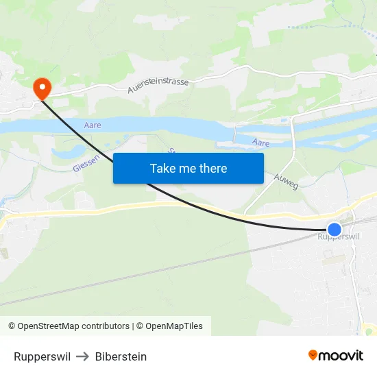Rupperswil to Biberstein map
