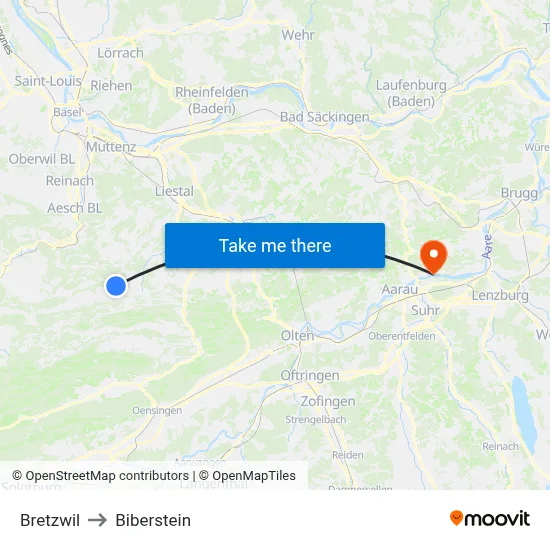 Bretzwil to Biberstein map
