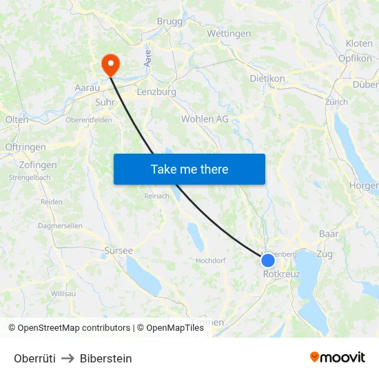 Oberrüti to Biberstein map